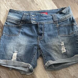 Red Rivet Distressed Blue Jean Shorts